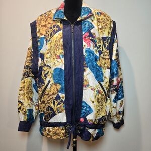Indications 90s Silk Wind Jacket Women's Small Gold Chain Bold Print